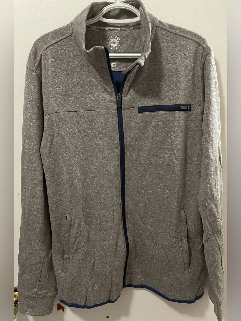 Flag & Anthem MadeFlex Men's Grey Navy Full-Zip Sweater Jacket Shirt Size Medium
